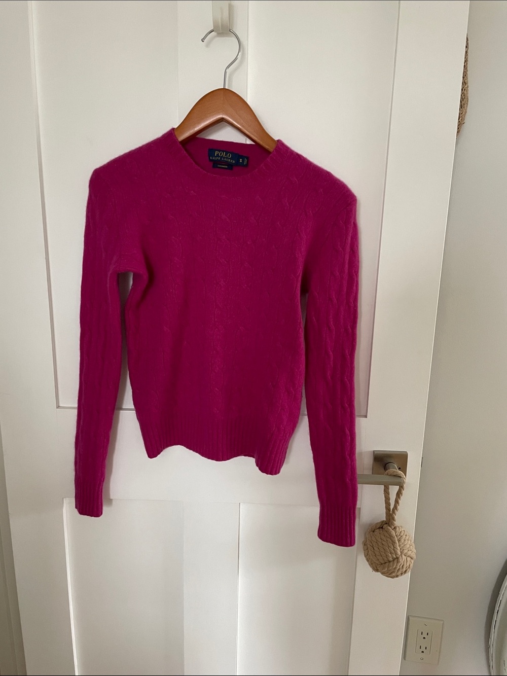 Cashmere Ralph Lauren Fuchsia Cable-Knit Crewneck Sweater